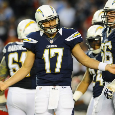 Philip Rivers questions a play call during a game.